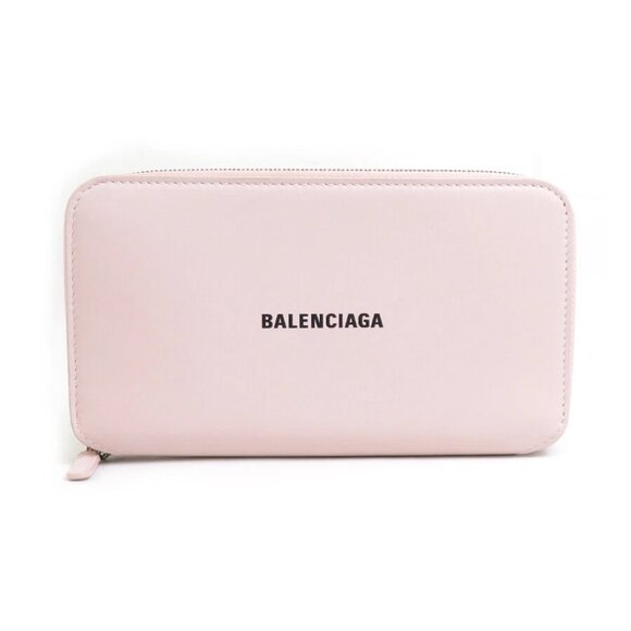 Auth BALENCIAGA Zip Around Long Wallet Light Pink Leather - Picture 1 of 8